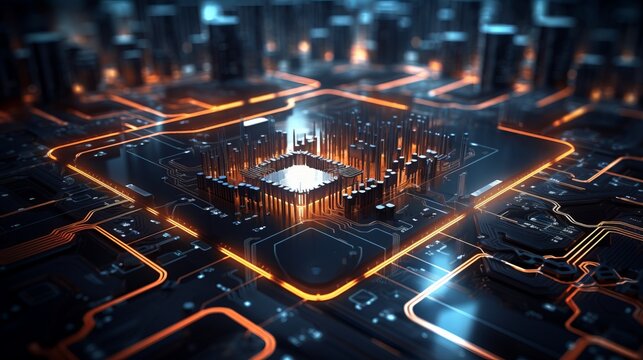 Illustration Abstract futuristic electronic circuit technology background , concept technologie, datas, 16:9 , copy space