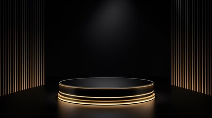 Spotlit Stage and Podium Against Dark Background with Vintage Design Elements