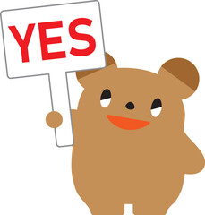 赤い文字のYESのプレートを持ったくま