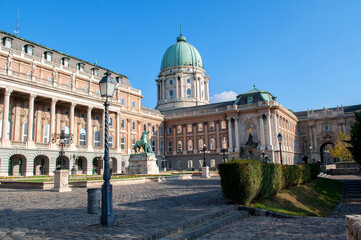 Fototapeta premium National Gallery and Castle in Budapest, Hungary in autumn with park and garden. Historic building in the city.