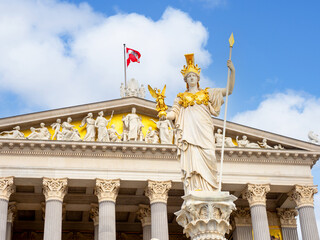 August 5, 2023 Vienna, Austria. Facade of the Austrian Parliament building
