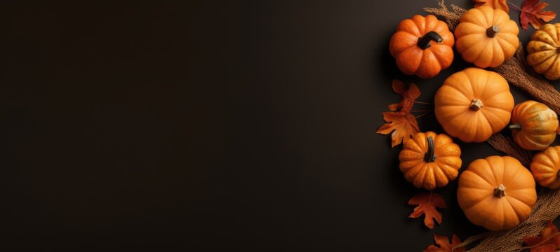 halloween pupmkin fall autumn flatlay background, ai.