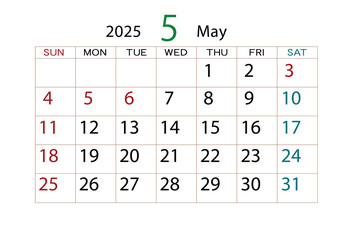 2025年カレンダー5月