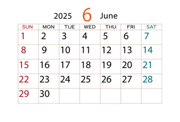 2025年カレンダー6月