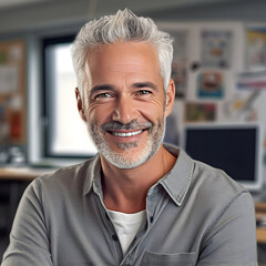 handsome and sensual man with gray hair and beard