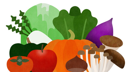 秋冬の野菜と果物のイラストレーション