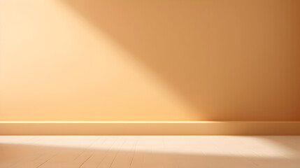 Low abstract light with beige golden background for presentation of product. Incident light coming from the window on the wall and floor