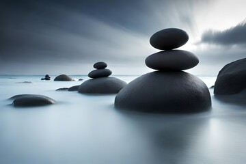 zen stones on black background
