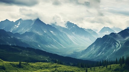 Fototapeta na wymiar a cloudy sky over Alaskan mountains