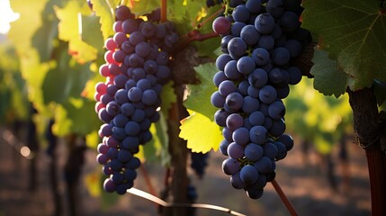 On a single vine, a single bunch of Shiraz grapes