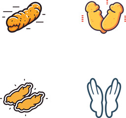 chicken nuggets minimal lineart flat logo silhouette style vector illustration set