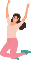 Happy People Woman Celebrating and Jumping Party Character Illustration Graphic Cartoon Art Card