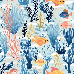 underwater creatures, coral reefs, and oceanic elements seamless pattern