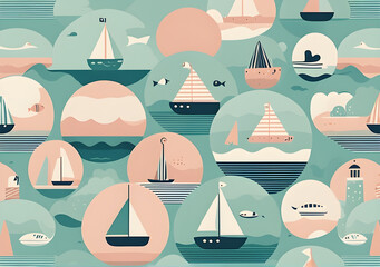 Fototapeta na wymiar seamless pattern with sea and boat
