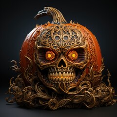 halloween pumpkin decoration in black background. Generative AI
