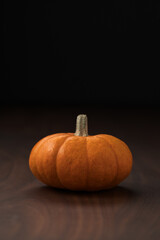 Small pumpkin on wood table with copy space background