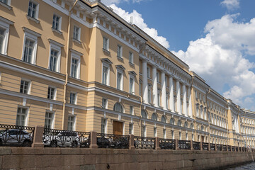 June 15, 2023, Saint Petersburg, Russia - tour boats The historic district of the city Saint Petersburg, Russia - tour boats The historic district of the city