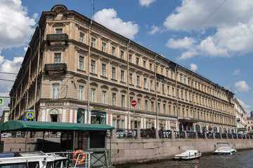 June 15, 2023, Saint Petersburg, Russia - tour boats The historic district of the city Saint Petersburg, Russia - tour boats The historic district of the city