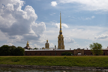 June 15, 2023, Saint Petersburg, Russia - tour boats The historic district of the city Saint Petersburg, Russia - tour boats The historic district of the city