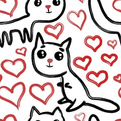 cat with heart seamless abstract pattern background fabric fashion design print digital illustration art texture textile wallpaper colorful image apparel repeat graphic details 