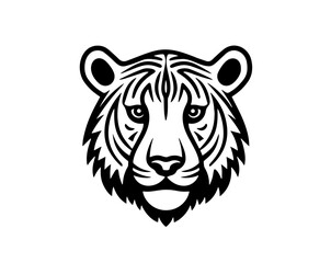 Tiger head vector icon. Black and white isolated silhouette	
