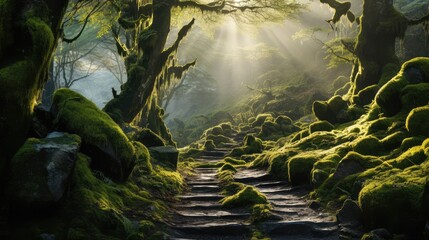 fantasy forest mystical path illustration. Generative AI