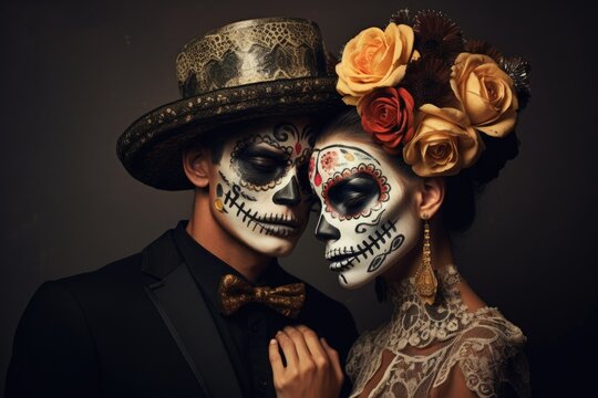Festive Couple: Catrin and Katrina in Dia de los Muertos Attire