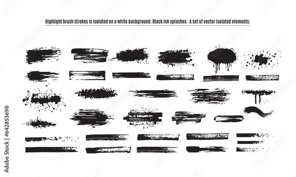 Fototapete highlight brush strokes is isolated on a white background. black ink splashes. a set of vector isola