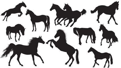 Set of Black silhouette of horse, Beautiful horses vector design, rearing up horse, Horses silhouette vector illustration, horse vector