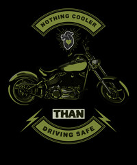 NOTHING COOLER THAN DRIVING SAFE MOTORCYCLE ILLUSTRATION DESIGN