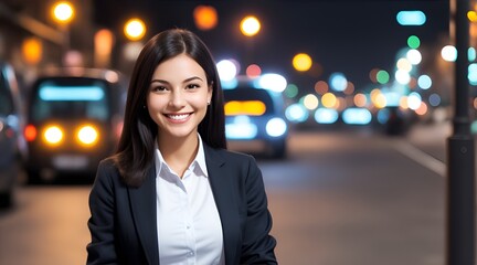 Obraz premium Attractive businesswoman confident in success in office with group of colleagues in the background Businesswoman with colleagues in conference room