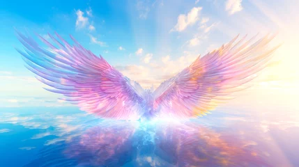 Deurstickers Celestial Guardians: Archangel, Angel Wings, and the Healing Light of Starseed Lightworkers © dimensdesign