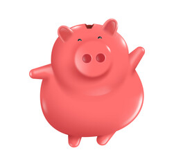 pastel pink piggy bank with happy and smiling posture and moving in standing up position, PNG on transparent background for financial design