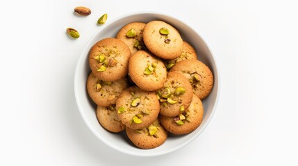 Salted Honey Pistachio Cookies isolated on white background top view