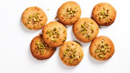 Salted Honey Pistachio Cookies isolated on white background top view