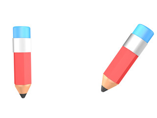 Two small pencils on a transparent background in PNG format. The concept of training, work, icons for the site. 3D render	