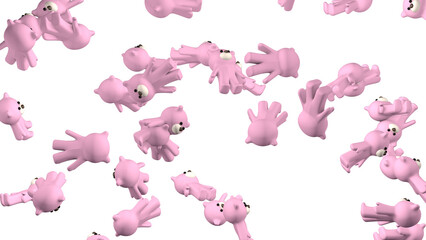 Pink toy bear cubs in a chaotic order, isolated on a transparent PNG background. © NKmotion