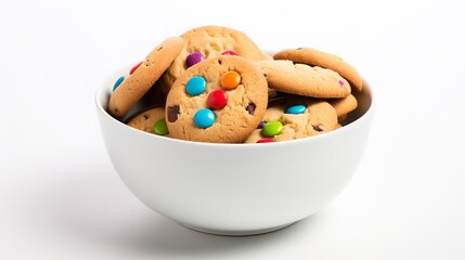 Soft and Chewy Cookies in a bowl isolated on white background top view