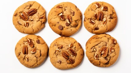 Soft & Chewy Butter Pecan Cookies isolated on white background top view
