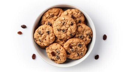 Soft Chewy Oatmeal Raisin Cookies isolated on white background top view