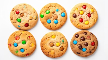 Soft and Chewy Cookies in a bowl isolated on white background top view