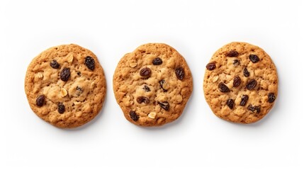 Soft Chewy Oatmeal Raisin Cookies isolated on white background top view