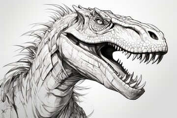 Portrait illustration of raptor dinosaur head on white background - obrazy, fototapety, plakaty