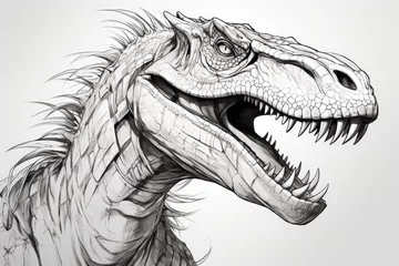 Schilderijen op glas Portrait illustration of raptor dinosaur head on white background © kardaska