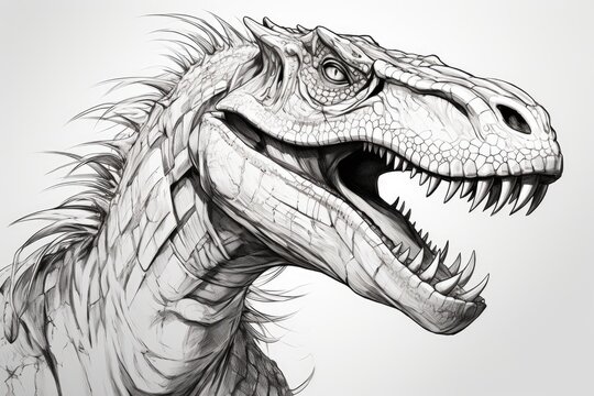 Fototapeta Portrait illustration of raptor dinosaur head on white background