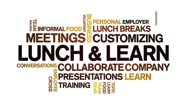 Lunch & learn animated tag word cloud;text design animation kinetic typography seamless loop.