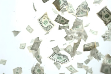 Cash Money Falling on white background - obrazy, fototapety, plakaty