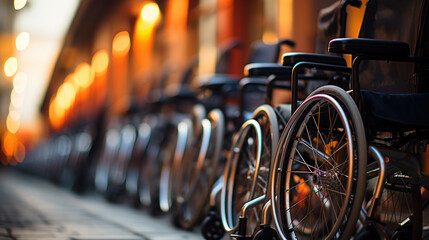 Fototapeta premium Wheelchairs in row. Generative AI