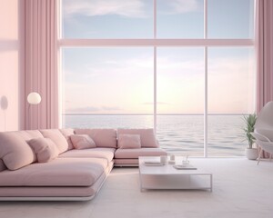 A bright and cozy living room, adorned with large windows, two vibrant pink couches, and an array of inviting pillows and cushions, creates a perfect haven for comfort and relaxation