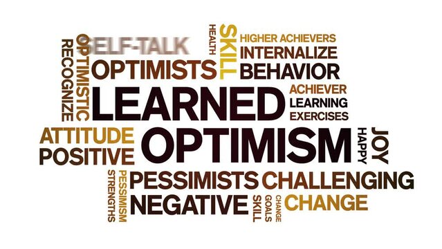 Learned Optimism animated tag word cloud;text design animation kinetic typography seamless loop.